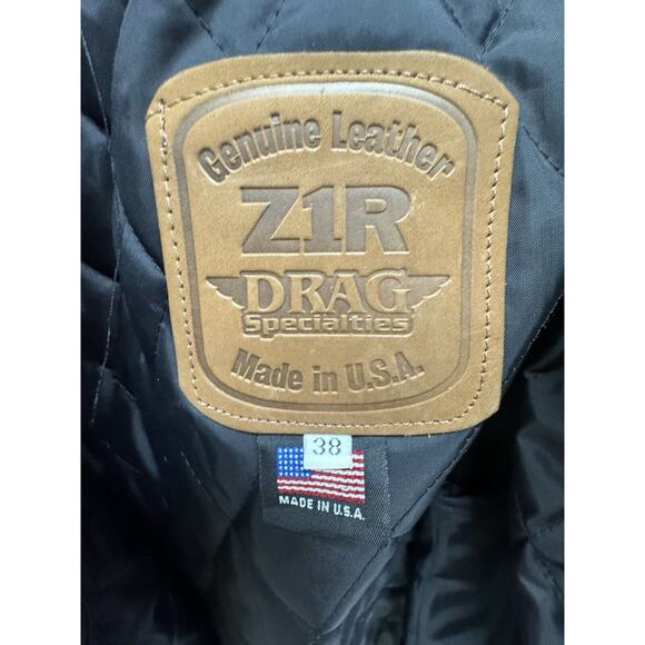 Drag Specialties Black Leather Motorcycle Jacket Weave Size 38 Fit Large - Picture 3 of 13